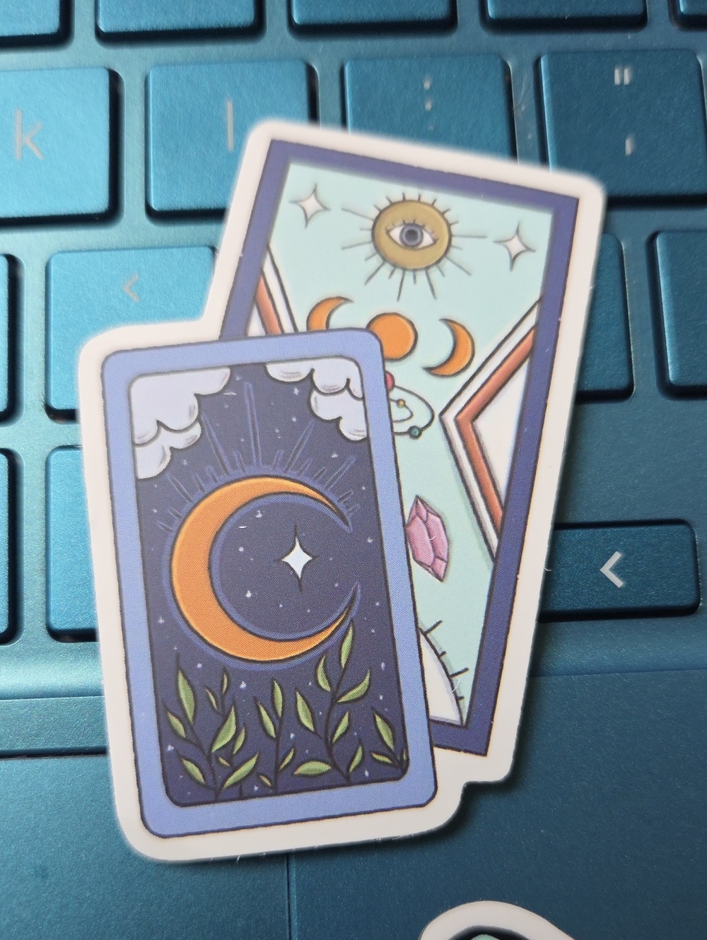 Mystic Moon Tarot Card Sticker - Blue & Teal
